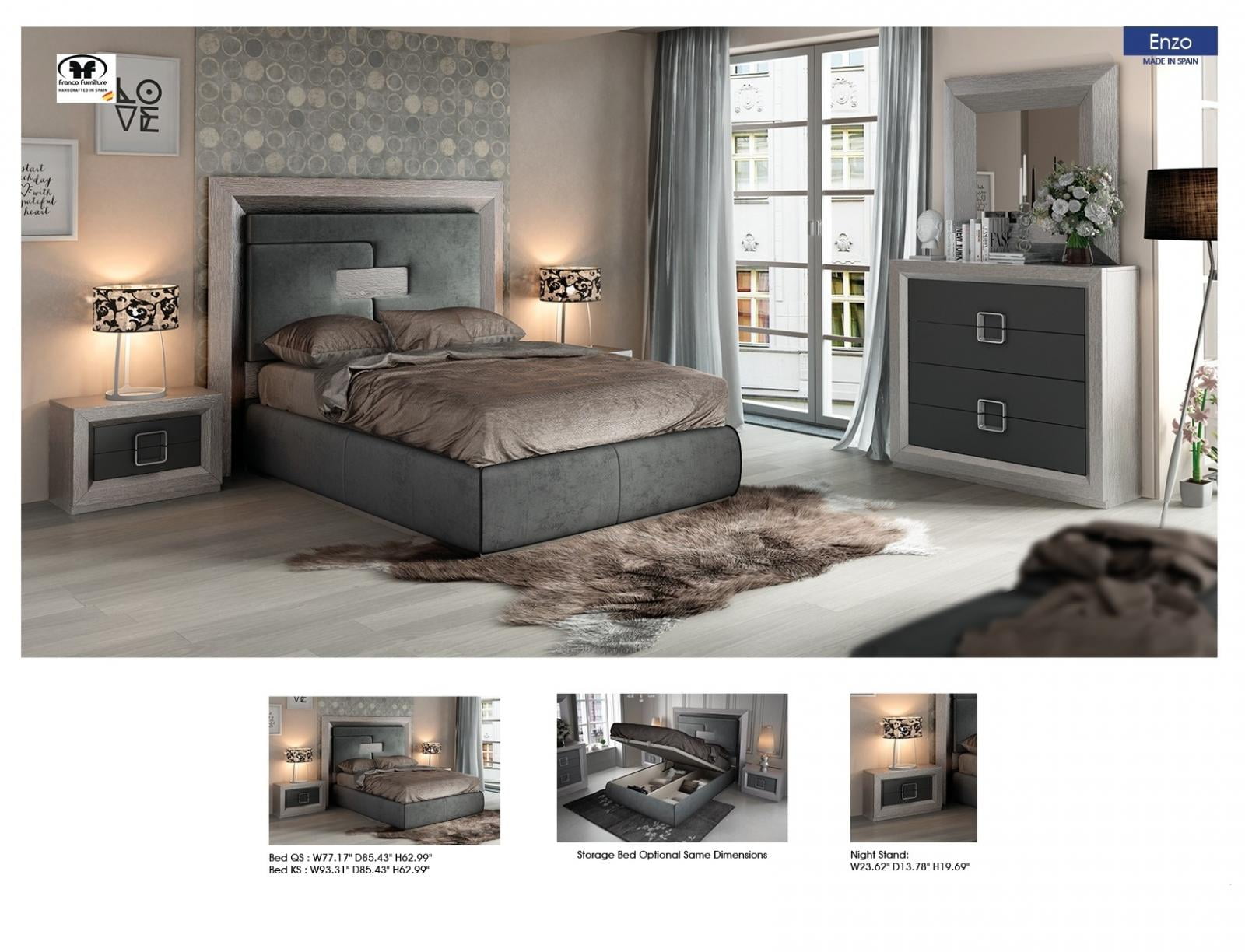 Esf Enzo Modern Gray High Upholstered Headboard King Platform Bed Esf Enzo Modern Gray High Upholstered Headboard King Platform Bed Made In Spain Com