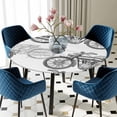 thumbnail image 5 of Elastic Fitted Round Tablecloth, Black White Motorcycles Waterproof Stretch Table Cover for 55"-60" Tables, Modern Hand-Painted Vehicles Washable Outdoor Tablecloths for Patio, Picnic, Camping, 5 of 9