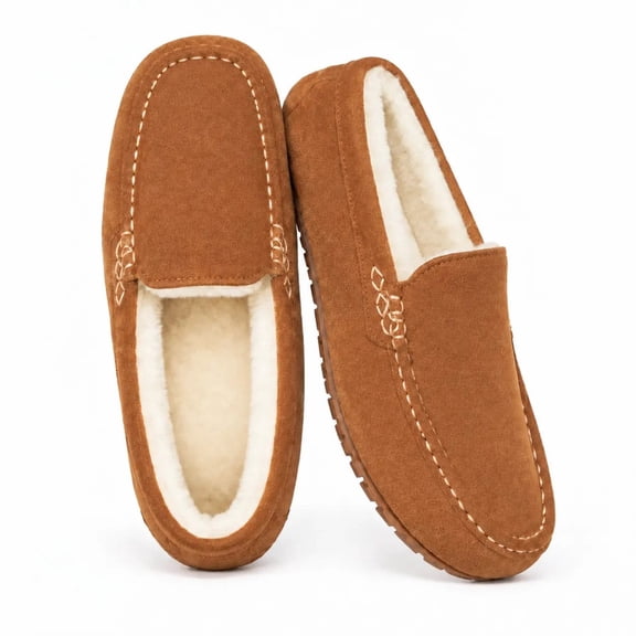 Crestar Memory Foam Women's Moccasin Slippers, Comfort Fluffy House Shoes with Indoor Outdoor, Chestnut