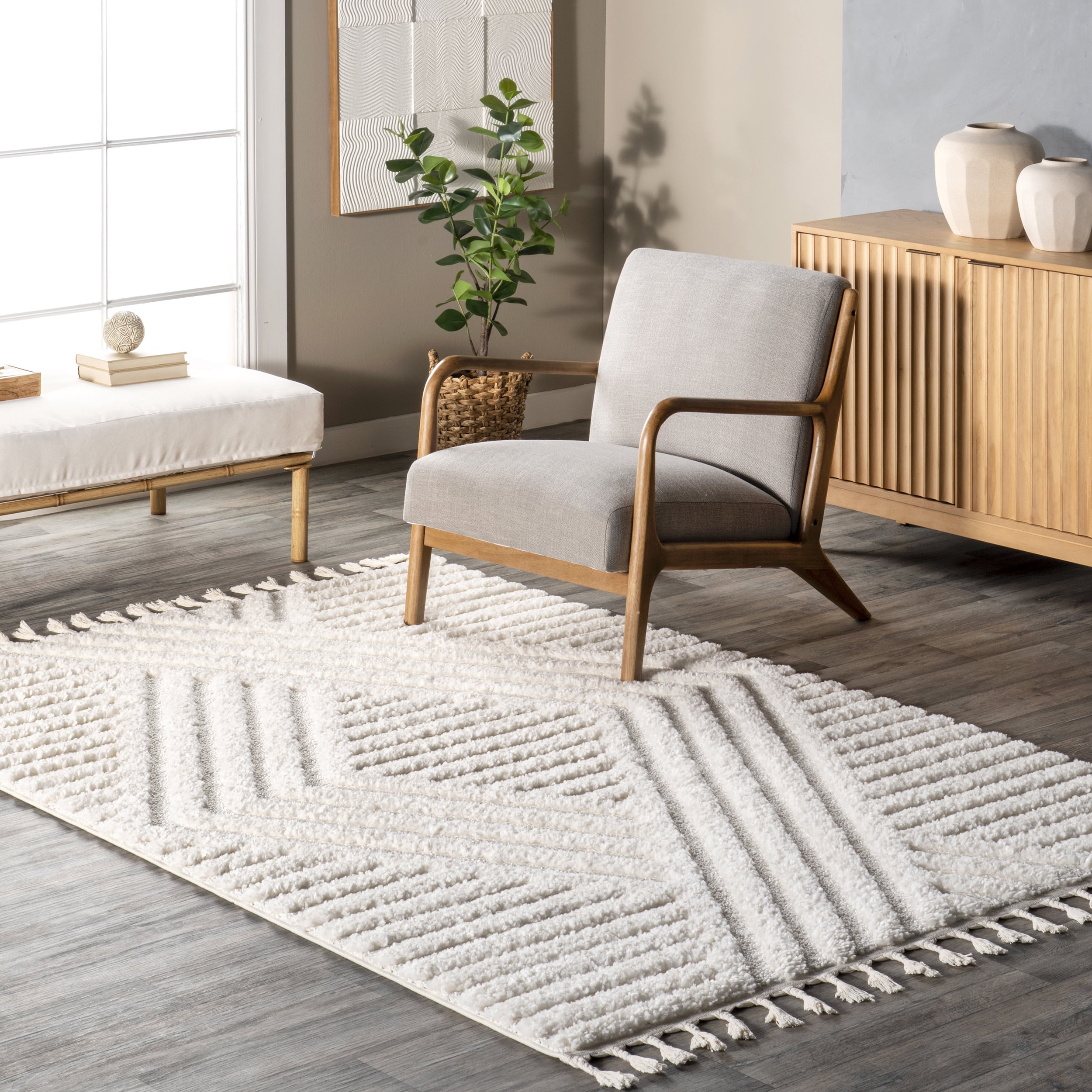 nuLOOM Risette Geometric Shag Tassel Area Rug, 7' 10" x 10', Beige