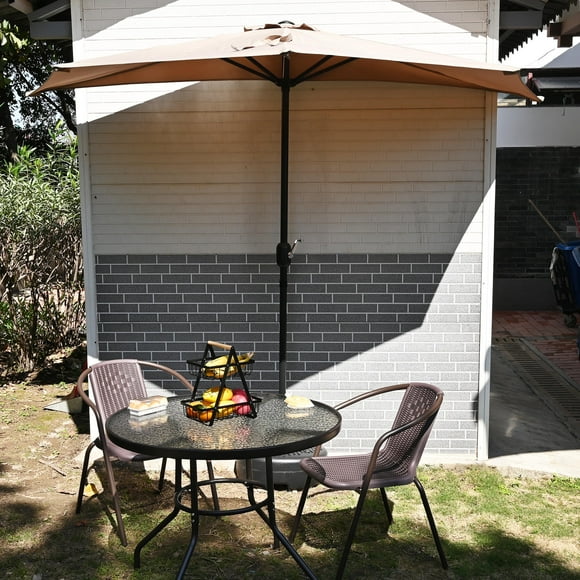 9ft Half Round Patio Umbrella with Crank and 5 Ribs, Outdoor Market Table Wall Umbrella Balcony Parasol Garden Window Sun Shade