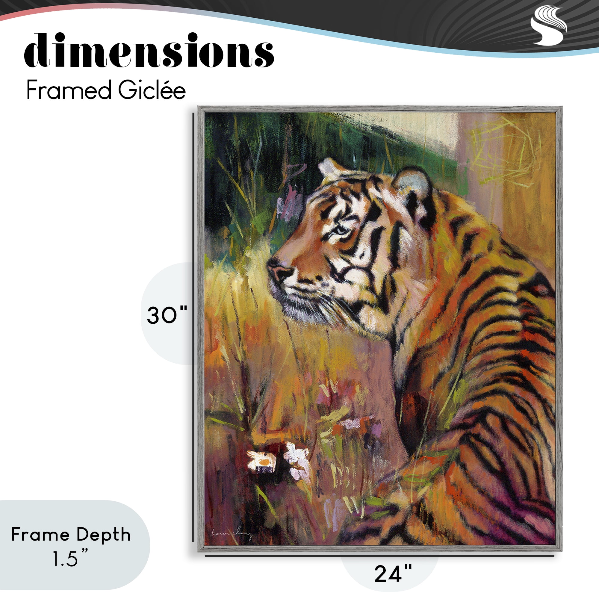 Stupell Industries Patience Tiger in Wait Gray Framed Giclee Art, design by Karen Chang