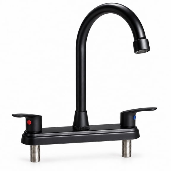 RV Kitchen Faucet 8 Inch Hole Spread Metallic Camper Sink Faucet, 360° Rotatable High Arc Gooseneck Leak-Proof for Motorhome Travel Trailer Mobile Home(Fit for 8 inch 2 or 3 Hole Sink), Matte Black