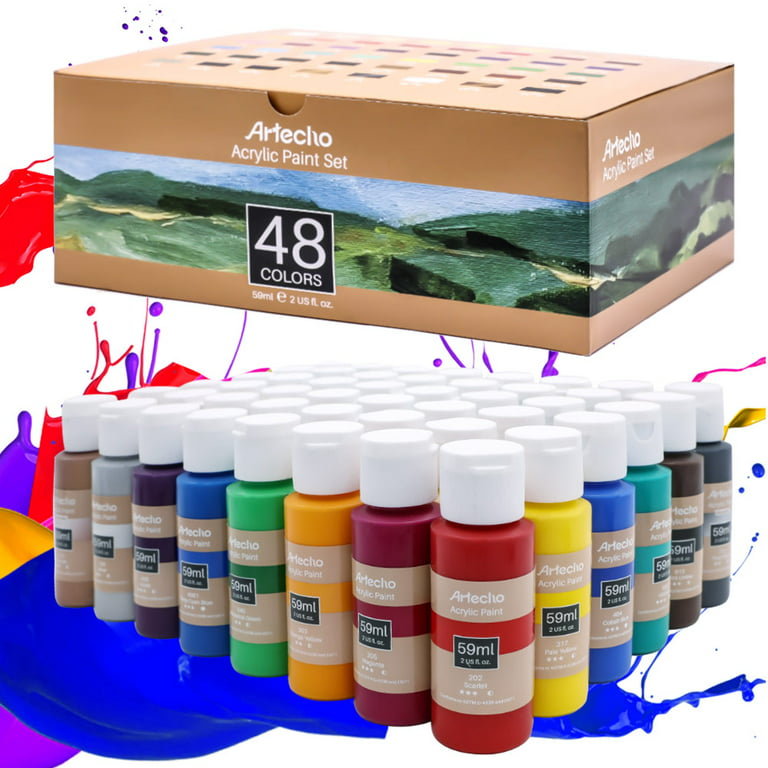 Artecho Acrylic Paint Set of 24 Colors 59ml / 2oz Art Paint for Canvas Painting Craft Paint Supplies for Rock Wood Fabric Rich Pigments for