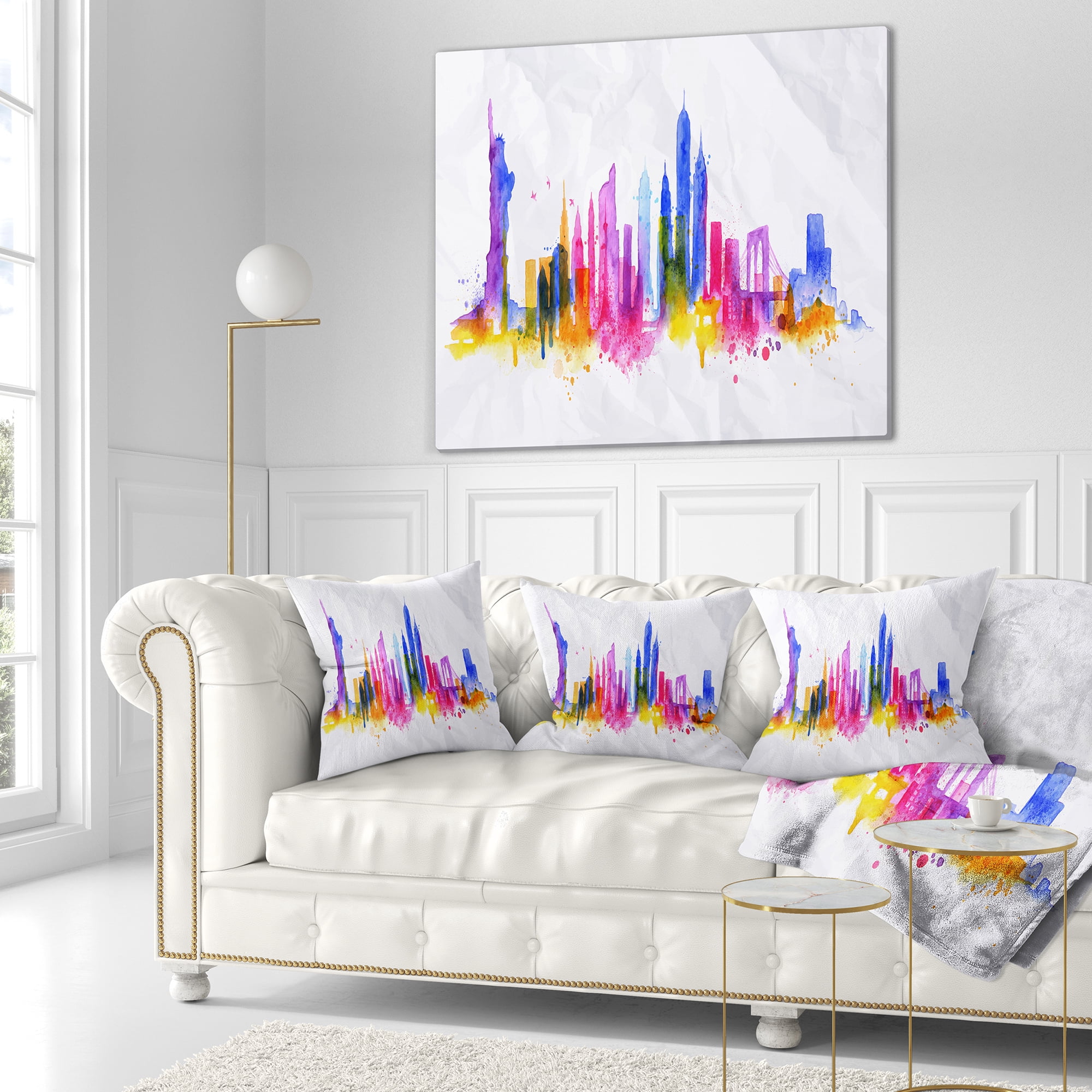 Designart Silhouette Overlay New York - Cityscape Throw Pillow - 18x18