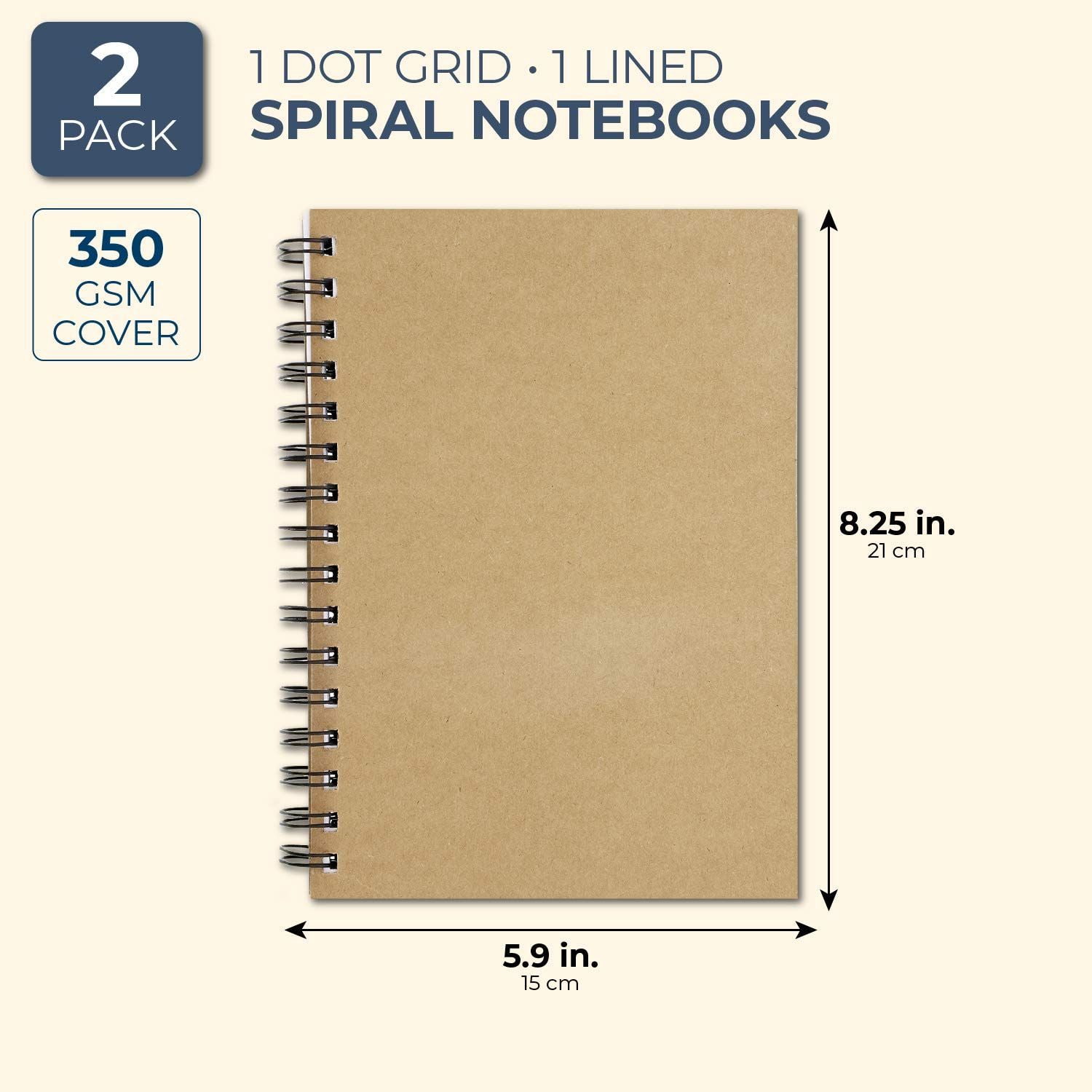 2-pack Kraft A5 Spiral Notebook 100gsm 5.9x8.3inchs 50 Sheets Blank Sketch Book Pad 100 pages