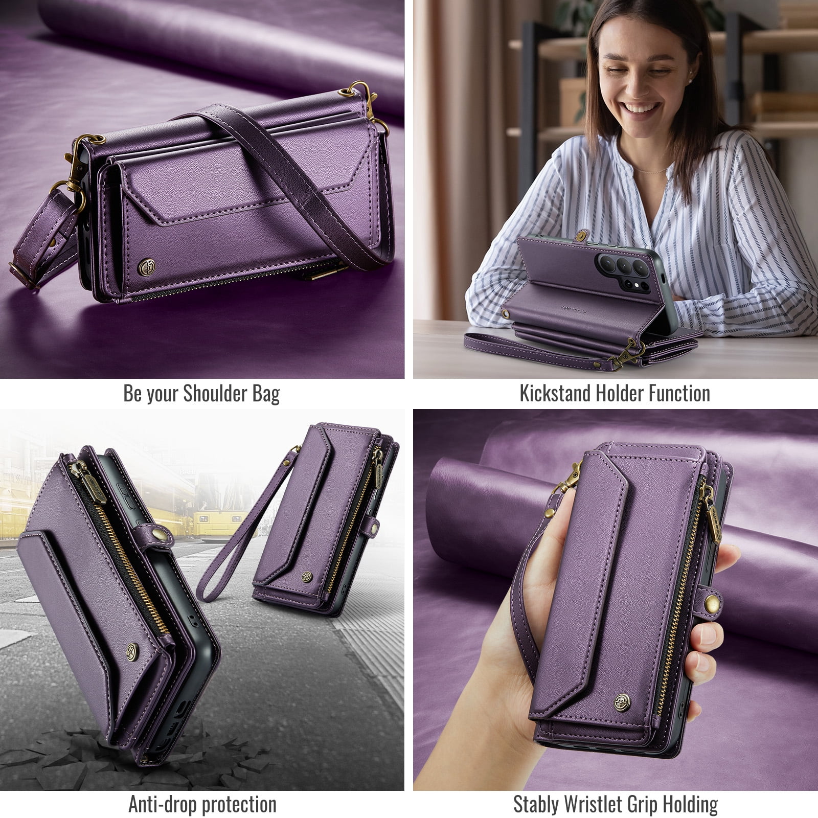 Decase Wallet Case for Samsung Galaxy S26,Flip RFID Blocking Shockproof TPU Cover with 10 Card Slots,Cash Slot,Zipper Coin Pocket,Crossbody PU Leather Phone Cover,Purple