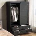 thumbnail image 6 of Tall Bedroom Armoire with Barn Door Design, 4 Drawers & 4 Open Shelves, Space-Saving Clothing Storage Cabinet with Hanging Rod for Dresses & Coats, Durable MDF Construction, 6 of 9