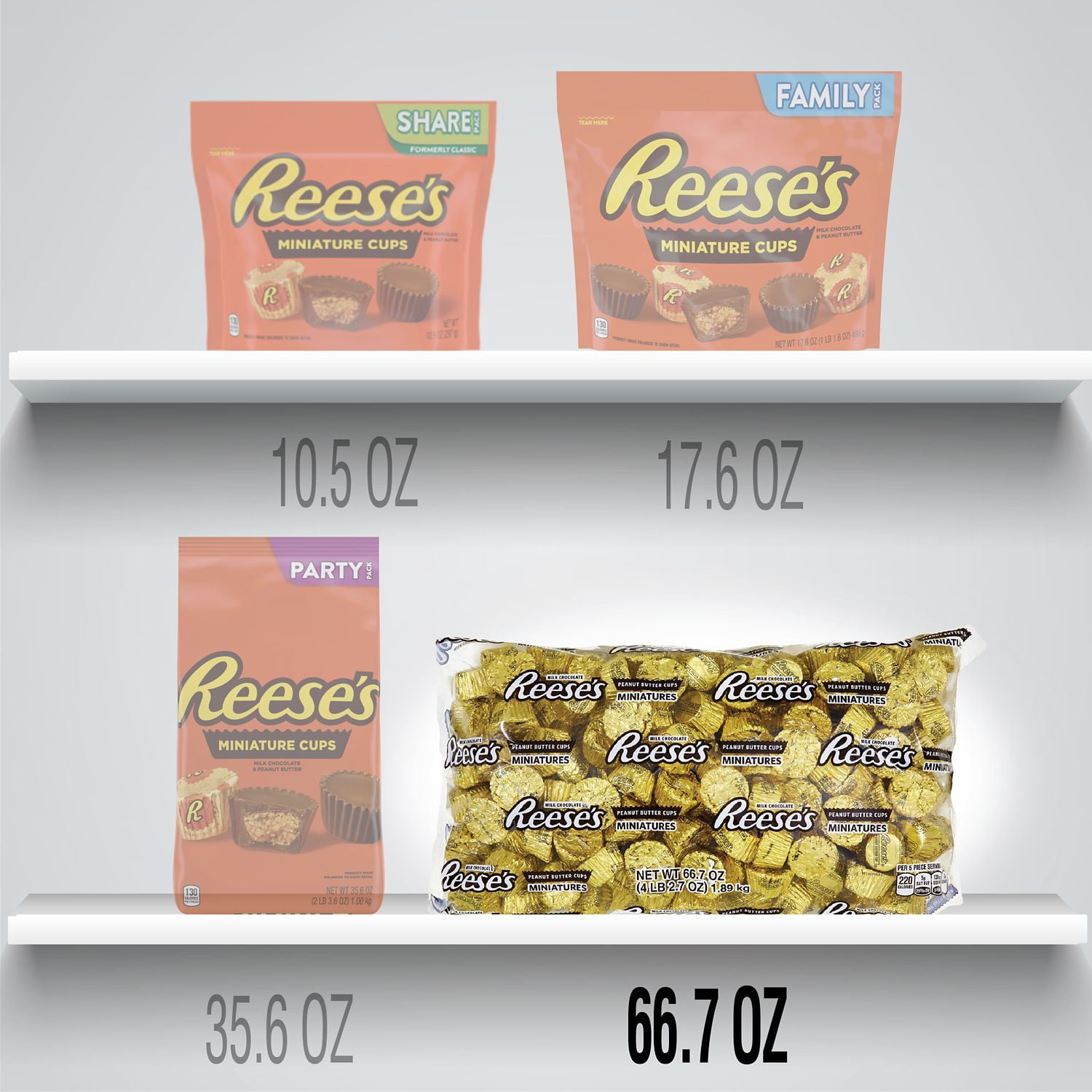 REESE'S, Miniatures Gold Foils Milk Chocolate Peanut Butter Cups Candy, Bulk, 66.7 oz, Bulk Bag