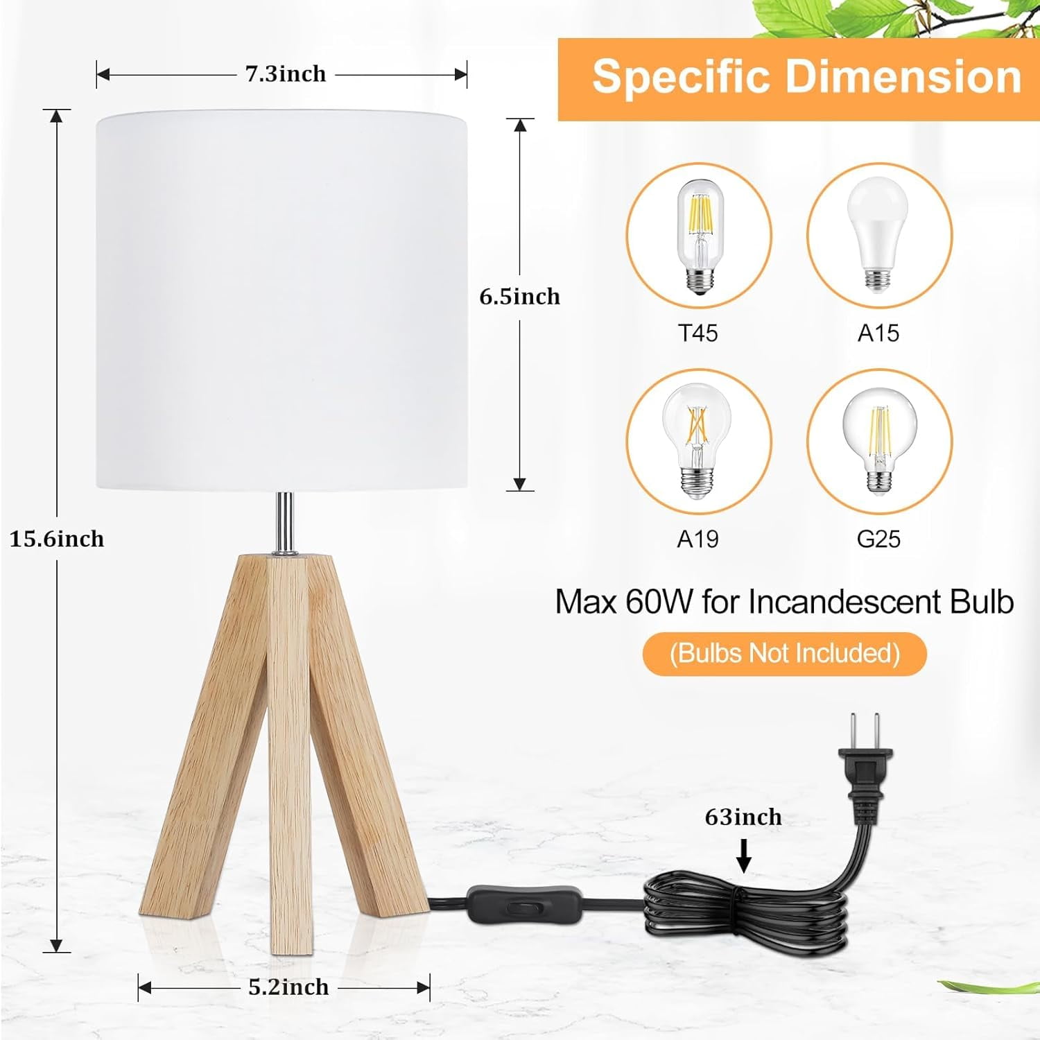 Nordic Hygge Small Beside Table Lamp, Wood Tripod Table Lamp