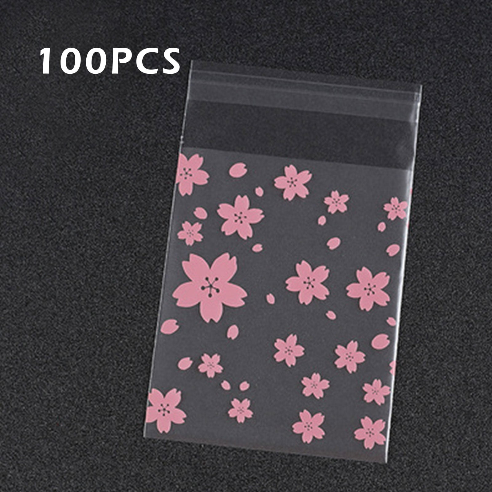 Plastic Resealable Biscuit Bags Pink Rose Pattern Self-Adhesive About 100pcs 
