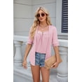 thumbnail image 3 of Summer Square Neck Button Spliced Mid-Sleeve Casual Women's T-Shirt Top, 3 of 8