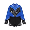 thumbnail image 6 of renvena Girls Glitter Rhinestones Gymnastics Leotard Unitard Ballet Mesh Patchwork Dancewear Royal Blue 10, 6 of 7