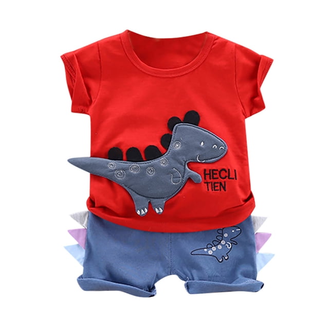 Gibobby Conjunto niño Trajes Dinosaur Tops Shorts Letter Baby Shirt T Conjunto de dibujos animados para niños pequeños Boys Print Boys Outfits&Set(Rojo, 90)