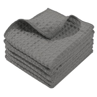 PPAXL 8-Pack Cotton Grid Dish Cloths - 12x12 Inch, Lightweight, Quick-Dry Terry Cleaning Rags (Grey)