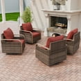 thumbnail image 4 of INTER HUT Modern Wicker Outdoor Swivel Rocking Chair, Rattan Glider Rcoker Chairs Patio Furniture, 4 Chairs, Brown/Red, 4 of 8