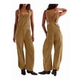 thumbnail image 3 of Corduroy Overalls for Women Wide Leg Bib Pants Adjustable Romper Jumpsuit with Pockets Beige XL, 3 of 8