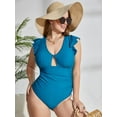 thumbnail image 4 of Charmo Womens Ruffled Sleeve Bath Suit Plus Size V Necke One Piece Monkini Swimwear, 4 of 7