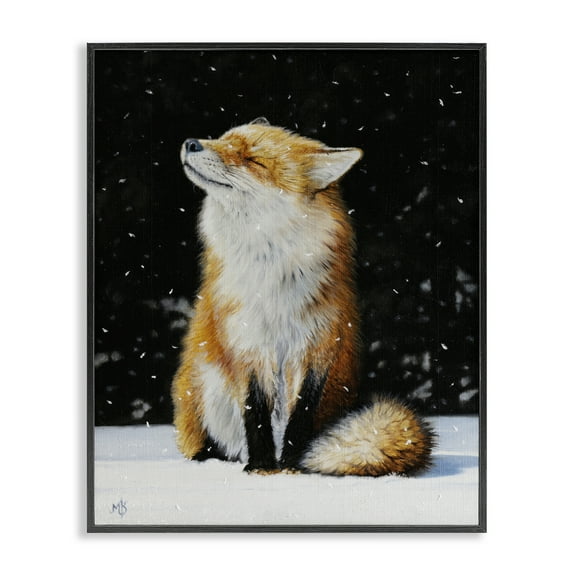 Stupell Industries Blissful Fox with Snowflakes Animals Painting Black Framed Art Print Wall Art, 11 x 14