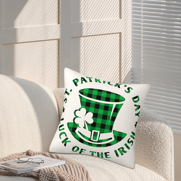 Xihbxyly Fundas de Cojín de Cuatro Hojas, Diseño de Trébol Irlandés, Lino Ecológico, Funda de Cojín Decorativa, Celebración Del Día de San Patricio, para Uso En Interiores y Exteriores, 45 X 45 Cm