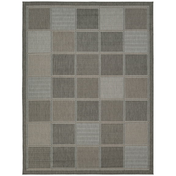 Ottomanson Sahara Boxes 5x7 Non Shedding Indoor/Outdoor Area Rug, 5'3" x 6'11", Gray