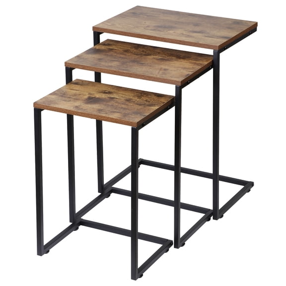 3PCS Modern Nesting Side/End Table Metal Wood Design - Sturdy Vintage Chestnut