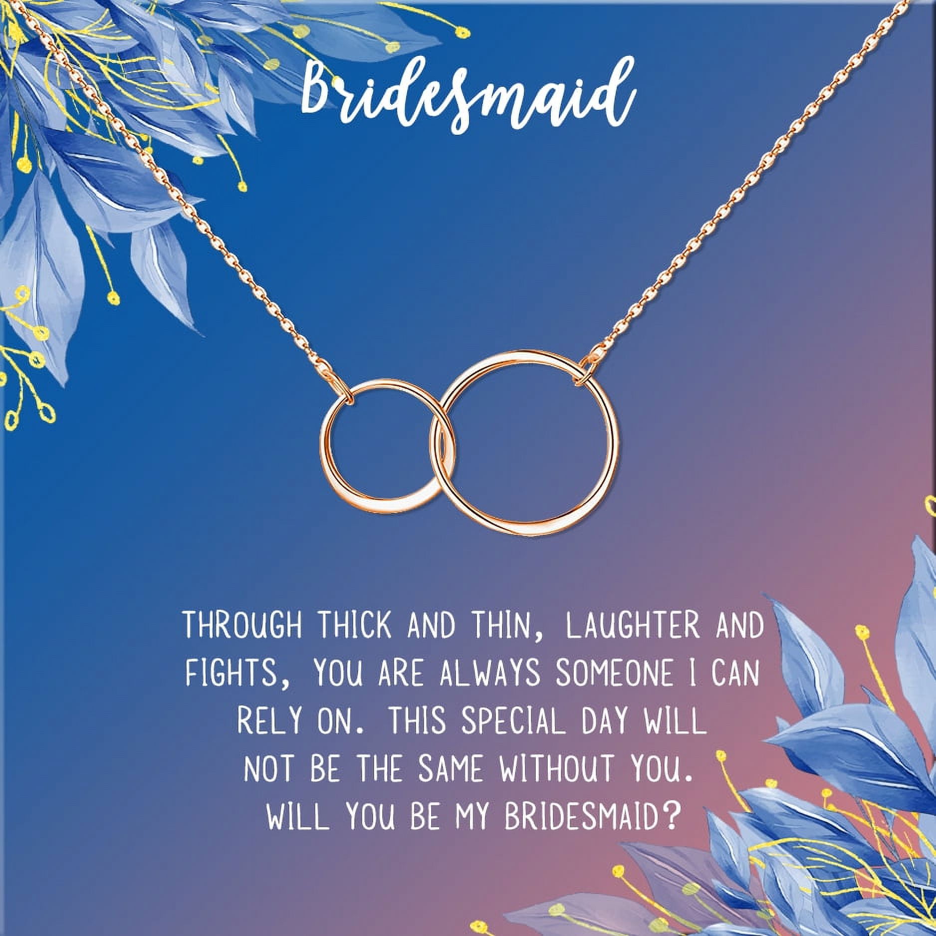 Anavia Bridesmaid Proposal Necklace, Will You Be My Bridesmaid, Bridal Party Gift Card Jewelry Necklace-[Rose Gold Infinity Double Ring, Blue-Orange Gift Card]