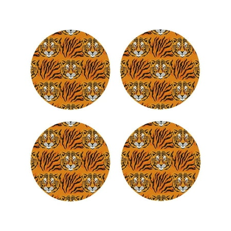 

Fuzoiu Tiger Print Leather Coasters Set Drink Coasters Set of 4 for Tabletop Protection Durable PVC Coasters Home Décor and Housewarming Gift-Round Shape