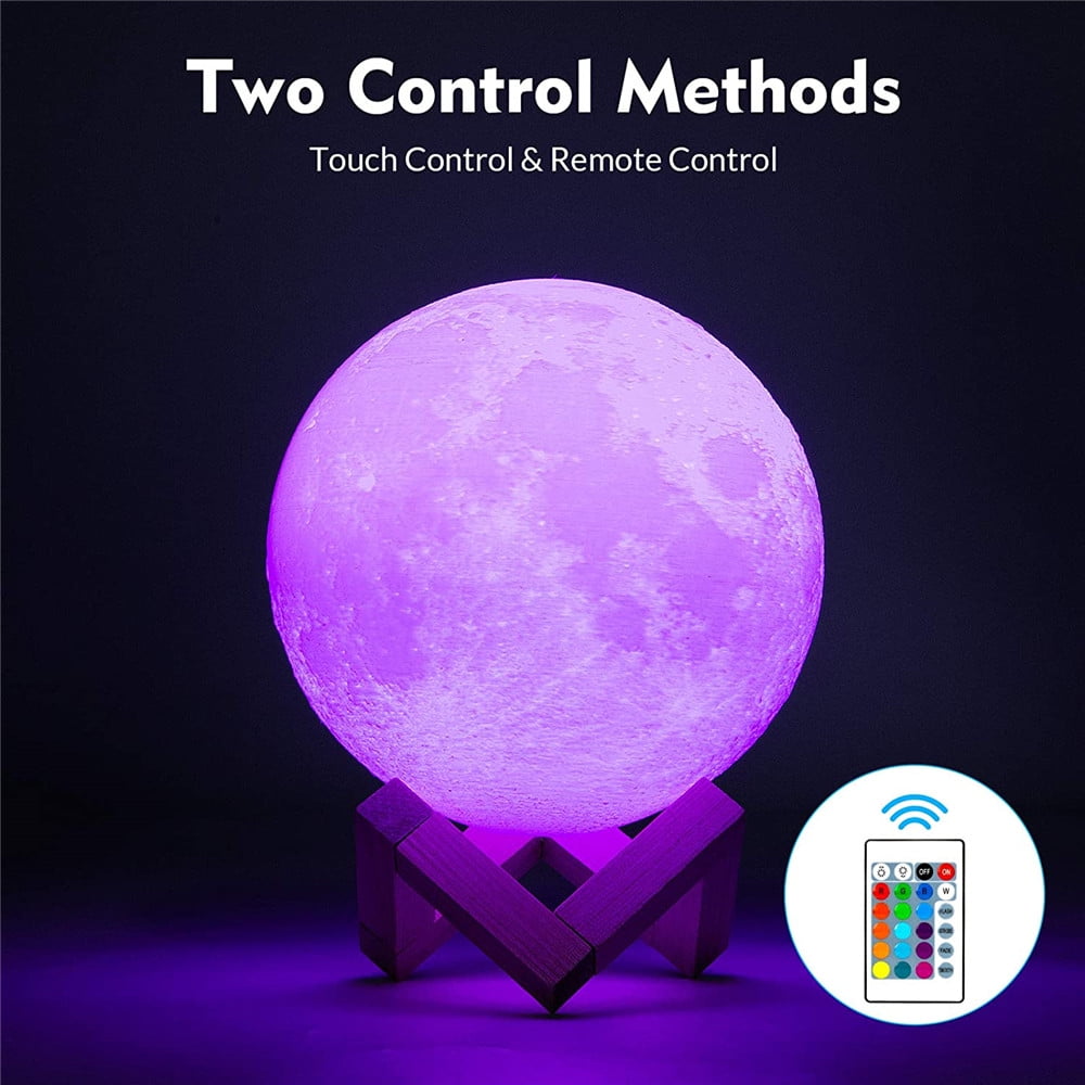 3D Printed Remote and Touch Control Dimmable Color Changing USB Rechargeable Lunar Moonlight LED Night Lights, 16 Colors RGB