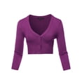 thumbnail image 1 of A2Y Women's Solid Cropped Bolero 3/4 Sleeve Button Down V-Neck Cardigan Sweater Purple S, 1 of 5
