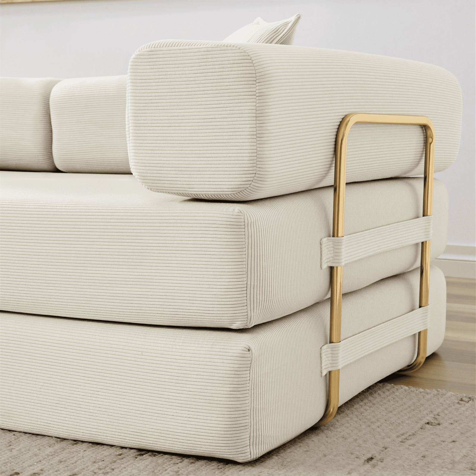 Lunale Boneless Cloud Couch, Convertible Floor Sofa Bed, Queen Size Pull Out Sleeper Sofa, No Assembly Required, Beige Corduroy
