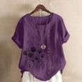 thumbnail image 1 of TaTaai Women's Everyday Casual Blouse, Linen Feel Round Neck T-Shirt, Short Sleeve Comfortable Top for All Occasions Gift, 1 of 5