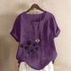 thumbnail image 1 of TaTaai Women's Everyday Casual Blouse, Linen Feel Round Neck T-Shirt, Short Sleeve Comfortable Top for All Occasions Gift, 1 of 5