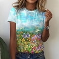 thumbnail image 1 of Qiopertar T-Shirt Décontracté à Manches Courtes Imprimé Floral Col Rond pour Femmes en Solde à Moins de 5$ en Solde, 1 of 8