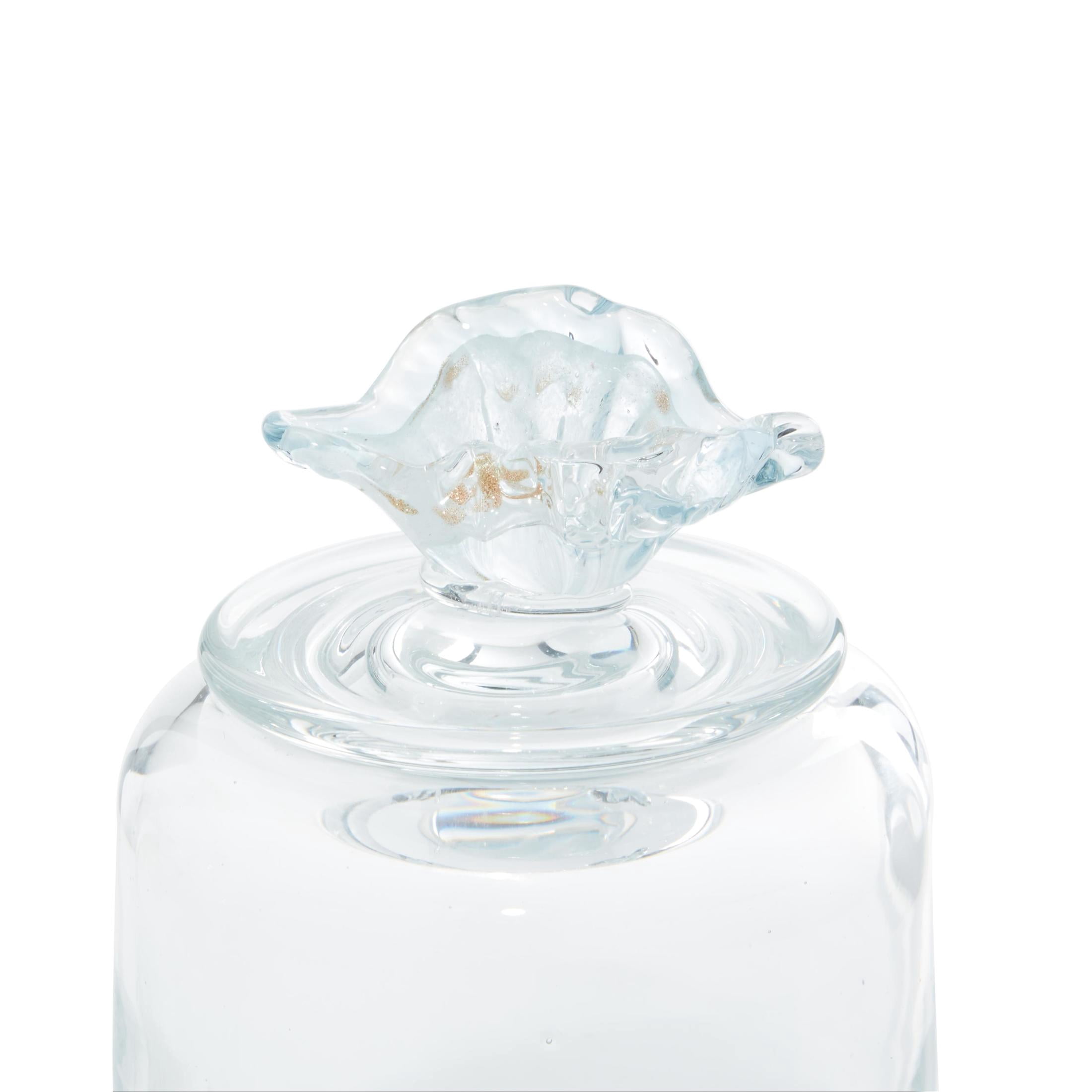 DecMode 5"W, 9"H Blue Glass Shell Handmade Decorative Jars with Whale and Seashell Tops, 2-Pieces