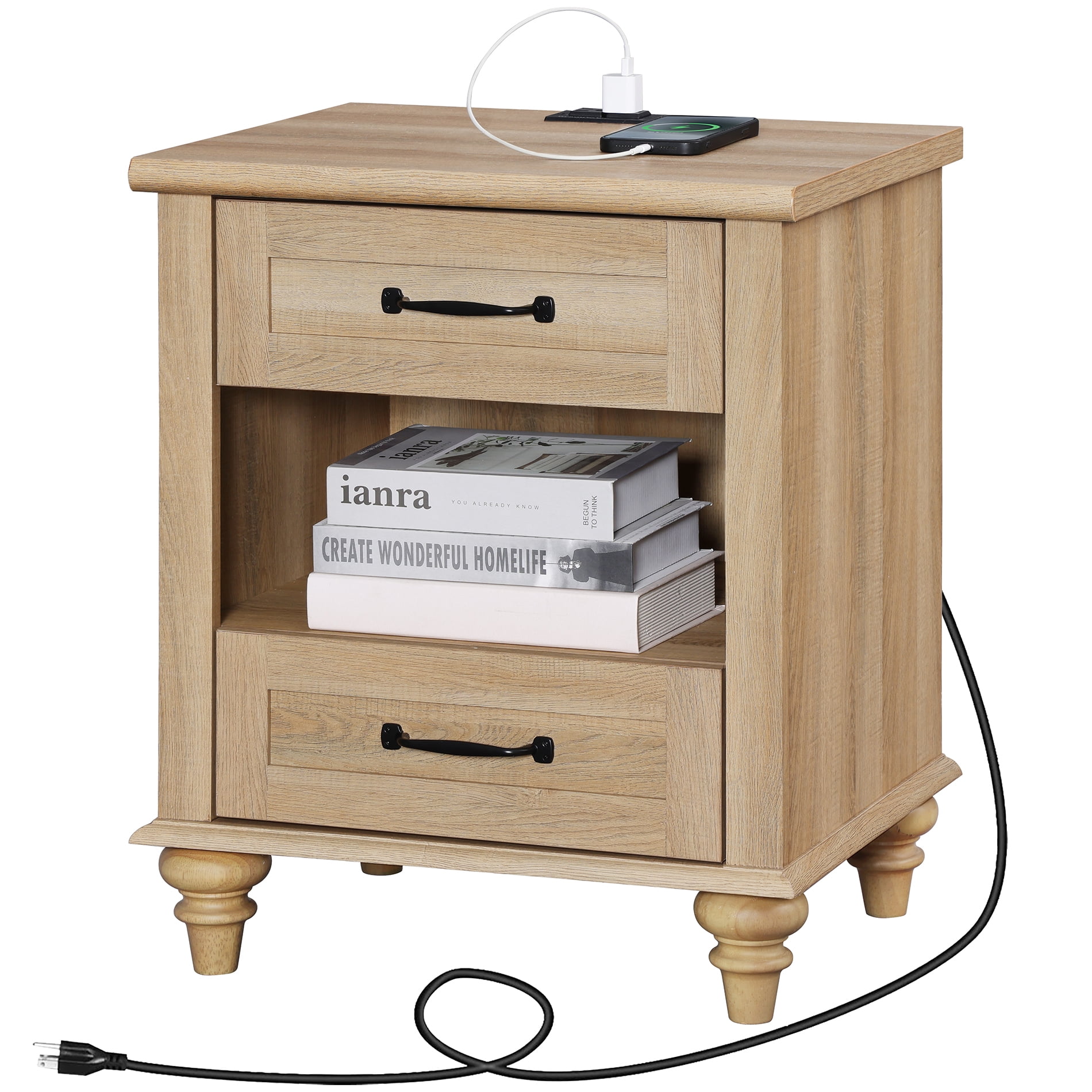 FITUEYES Indoor Medium Density Fiberboard Rectangle End Table, Oak
