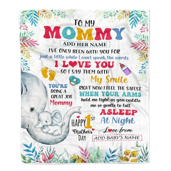 To My Mommy Blanket From Baby's Name Bump Elephant Name Hi Mommy First Time 1st Mother's Day Fleece Blanket, 30x40in Fleece Blanket