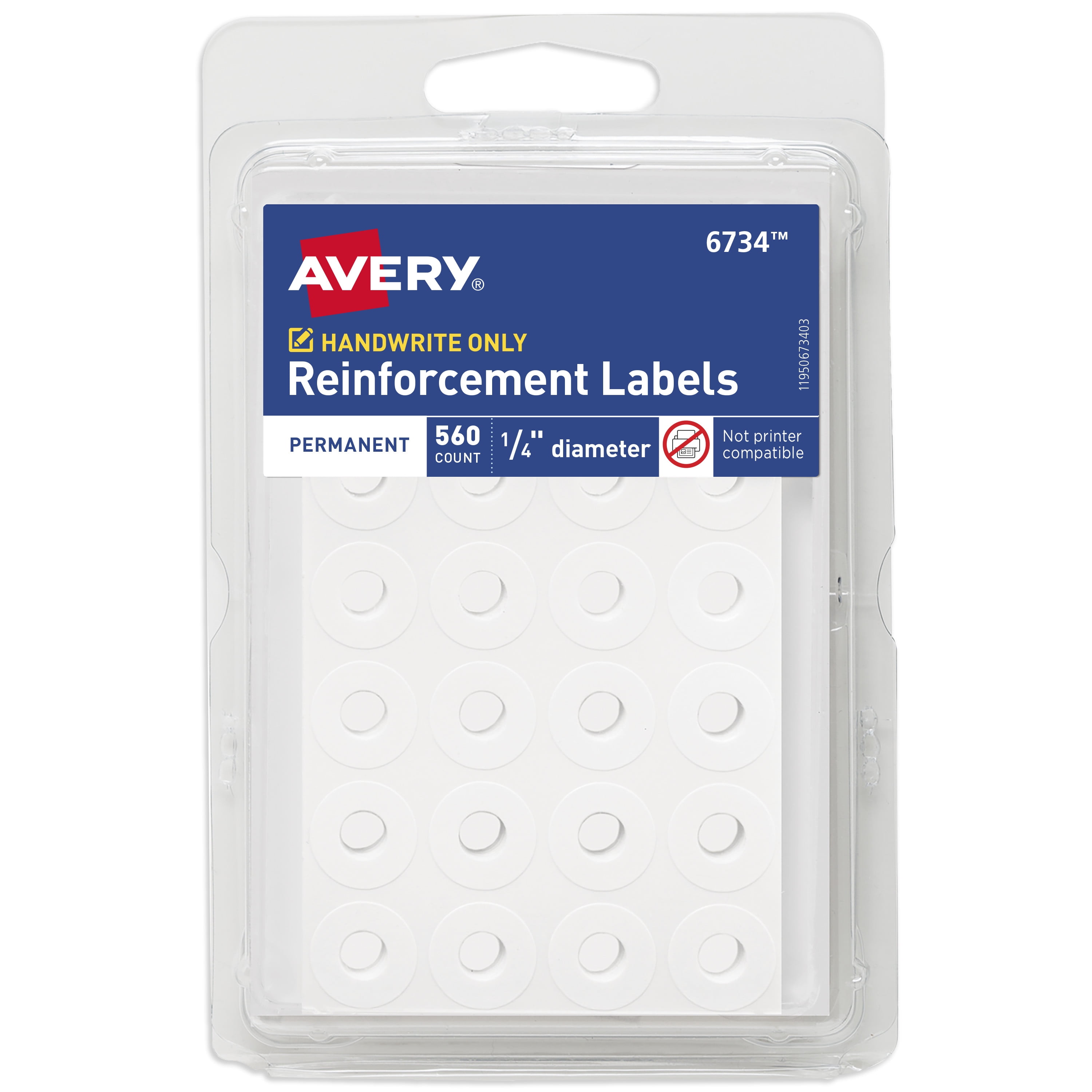 Avery SelfAdhesive Hole Reinforcement Stickers, 1/4" Diameter Hole