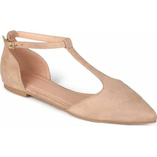 Brinley Co Womens T-strap Pointed Toe Faux Suede Flats New 
