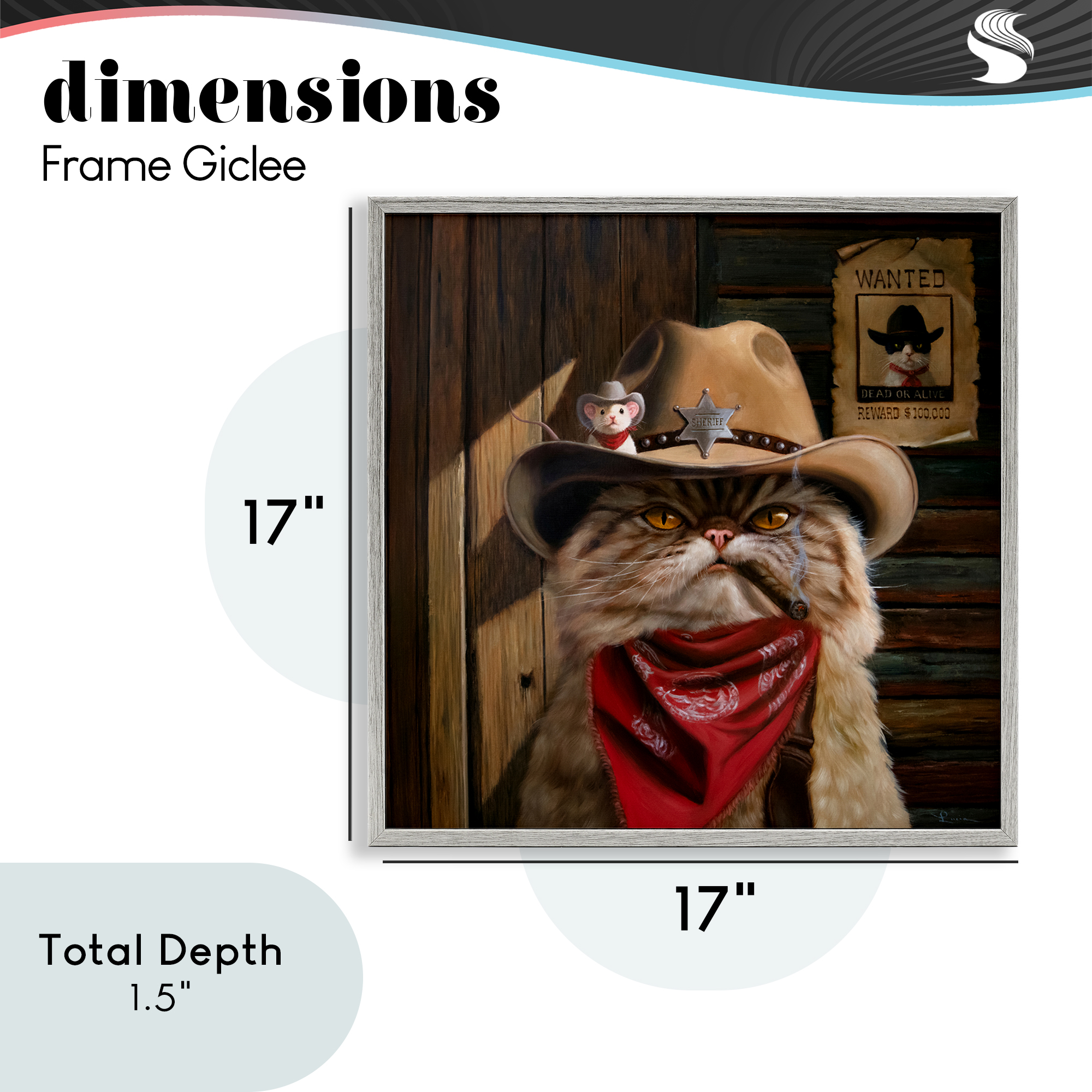 Deputy Purrkins Cat Sheriff Gray Framed Giclee Art, design by Lucia Heffernan