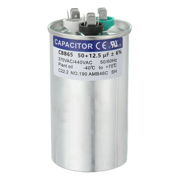 Uxcell CBB65 Capacitor, 50 12.5uF 370-440 VAC 50/60Hz Aluminium CBB65 Air Conditioner Motor Starting Round Capacitor for HVAC Systems, Air Conditioner, Heat Pump