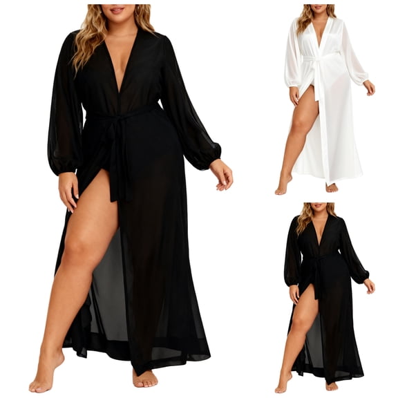 LIBRCLO Robes for Women Satin Long Sleeve Sleepwea Bathrobe with Drawstring Soft Loungewear Long Nightdress