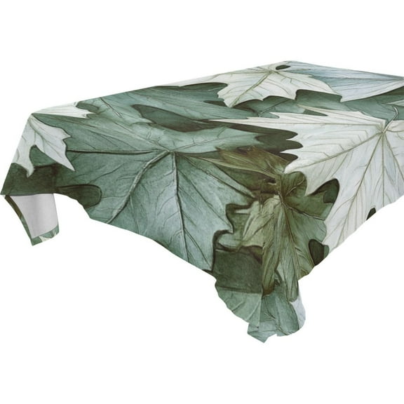 Square printed tablecloth: home tablecloths, washable and durable, multiple sizes and colors available, a must have for restaurant decor. Green Maple Leaves