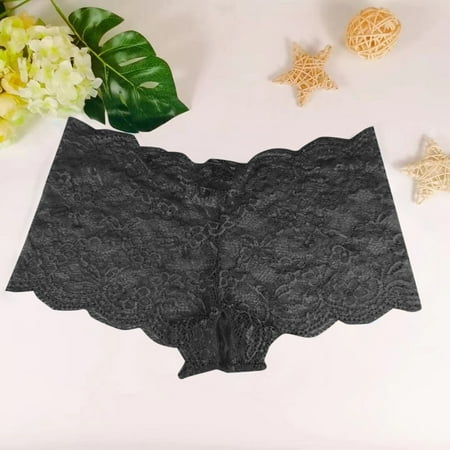 Akiihool Plus Size Panties Womens Underwear Cotton Panties Soft Lace Bikini Comfy Briefs Underpants Ladies Hipster for Women (Black 5XL)