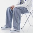 thumbnail image 3 of Men Straight Jean Loose Streetwear Wide Leg Neutral Pants Fashion Baggy Trousers, 3 of 9