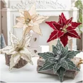 thumbnail image 2 of Adornos colgantes de flores navideñas de 26 cm con purpurina dorada y roja, simulación de vellón, flores falsas, para árbol de Navidad, 2 of 5