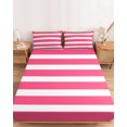 thumbnail image 2 of Queen Size Fitted Sheet Set - Pink Striped 3 Piece Bedding Sets 16" Deep Pocket Fitted Sheet with 2 Pillowcases, Modern Simple Monochrome Geometric White Brushed Microfiber Hotel Luxury Bed Sheets, 2 of 9