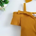 thumbnail image 6 of Odeerbi Infant Girls 3 Piece Outfits Ruffle Bodysuit Flared Jeans Set Summer Clothes Fashion Casual Round Neck Collar Short Sleeve Botton Tops Solid Color Long Pants Sets Coffee, 6 of 9