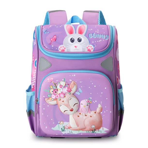 Mochilas escolares con dibujos de ciervos para niñas, moradas, de nailon, para estudiantes de primaria xuanjing unisex