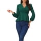 thumbnail image 1 of INSPIRAR CHIC Blusas de Peplum para Mujeres con Mangas Largas de Linterna Elegante Envoltura Cuello en V Blusa de Oficina XS Verde Oscuro, 1 of 6